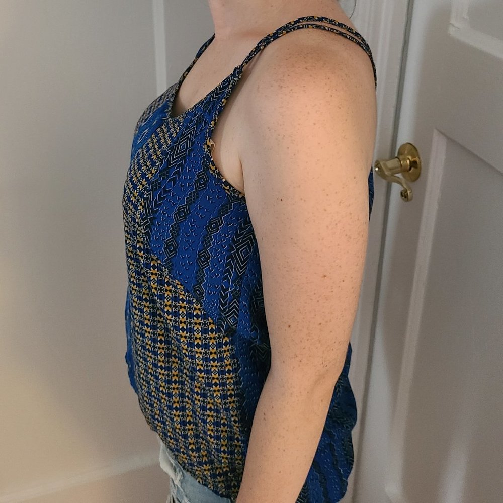 Japna Blue and Yellow Mixed Media Strappy Camisole Top
